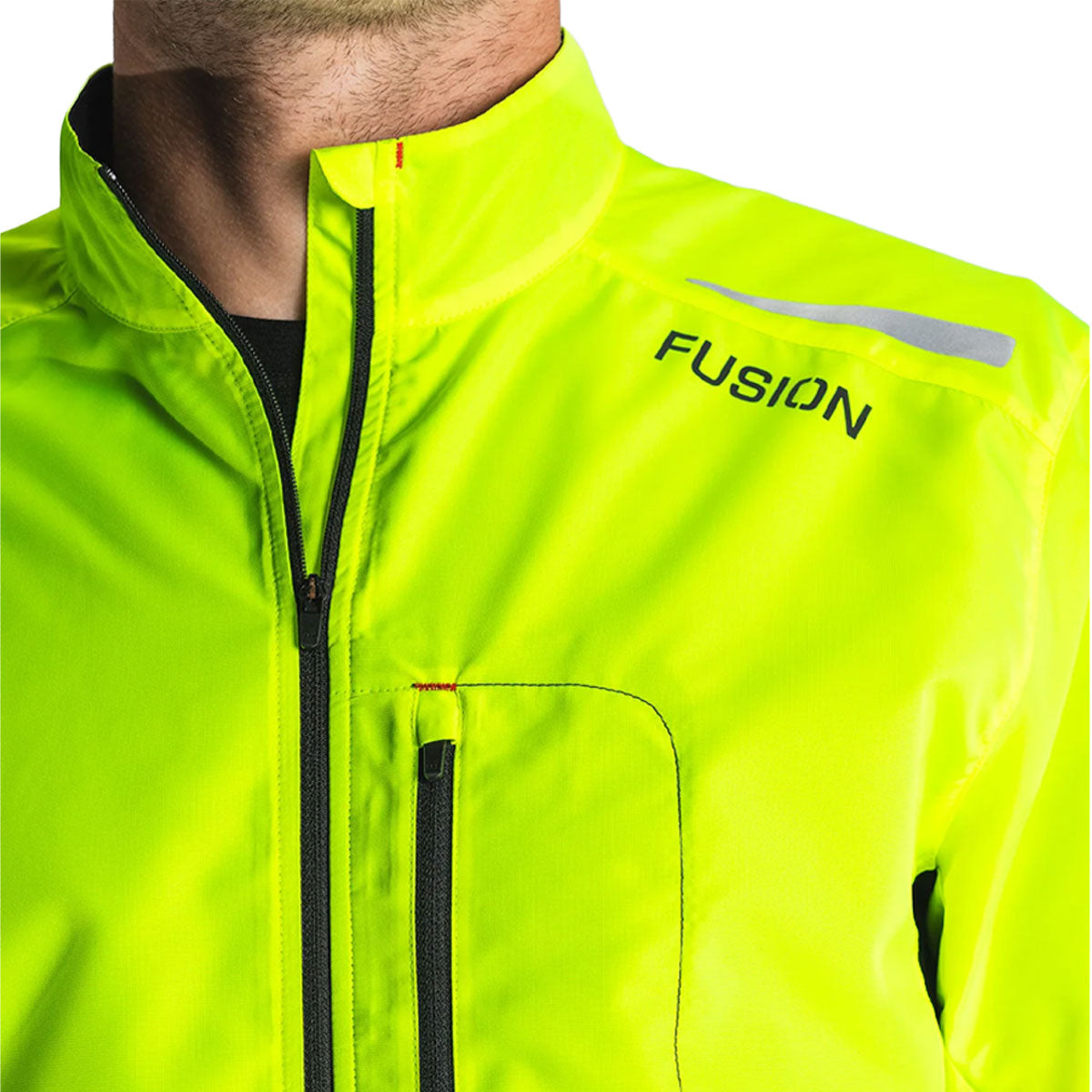 Limegrøn herre løbejakke med lynlås og Fusion logo