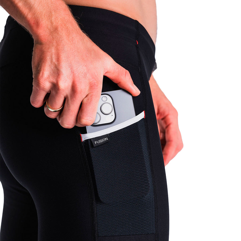 Unisex korte tights i sort med lomme til mobil