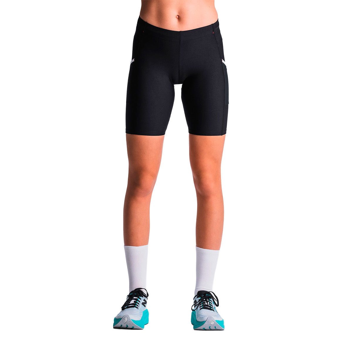 Sorte unisex korte tights med benlommer og elastisk linning
