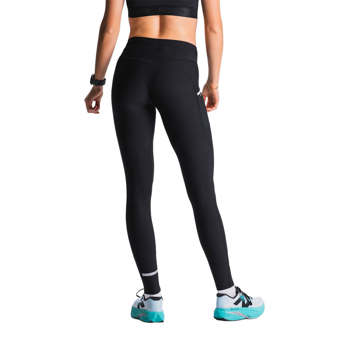 Sorte unisex lange FUSION tights med logo-bånd i taljen