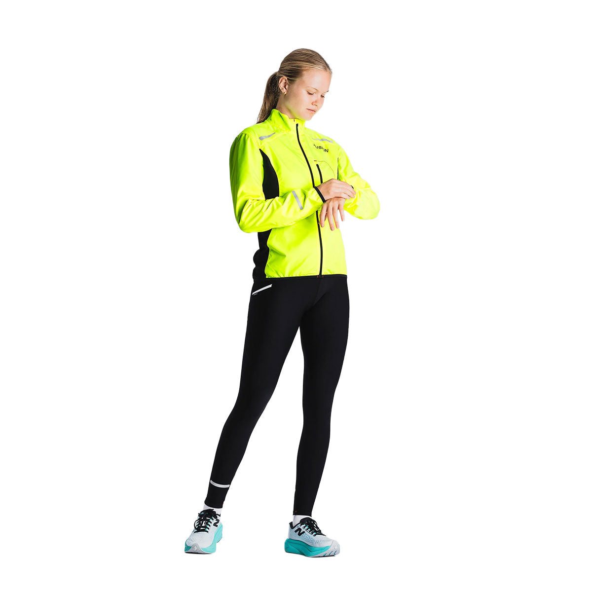 Unisex lange FUSION Hot tights i sort med grønne detaljer
