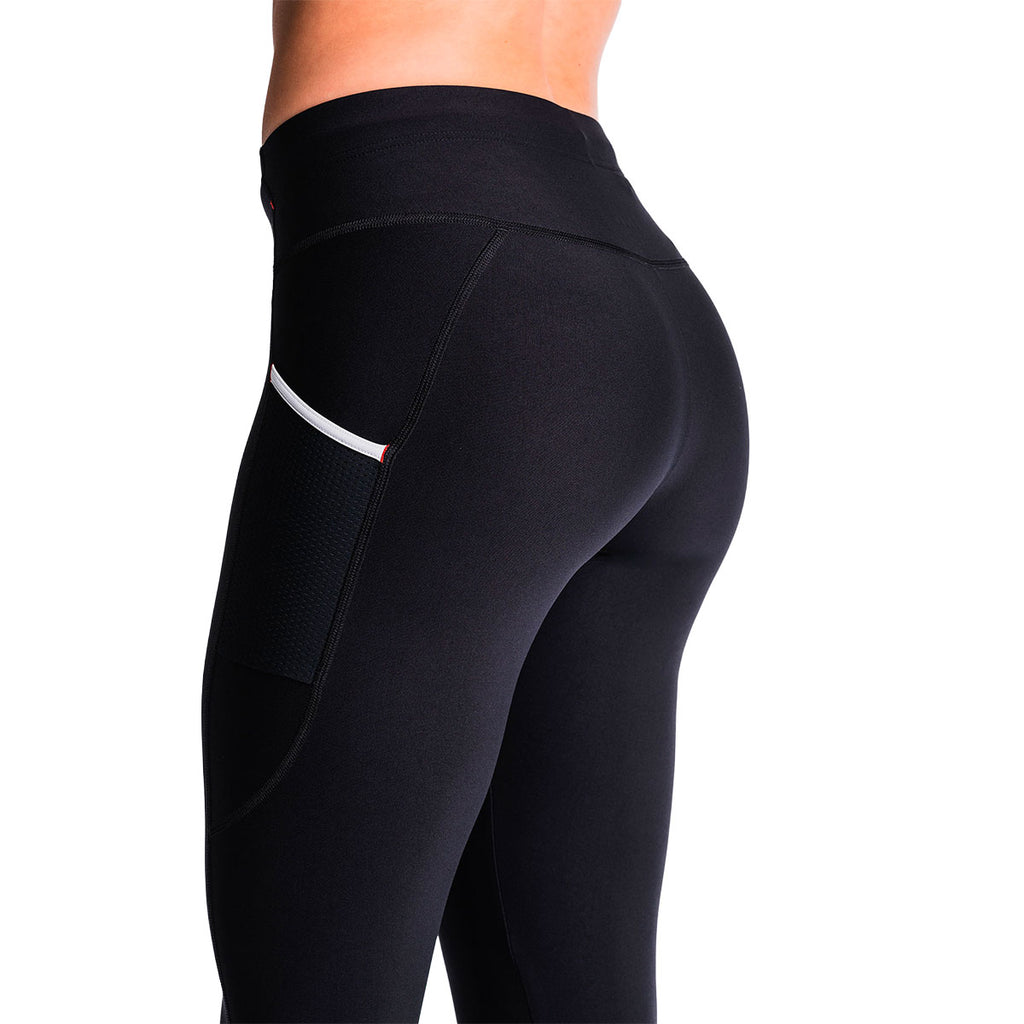 Sorte unisex lange tights med kontrastsyninger og elastisk taljebånd