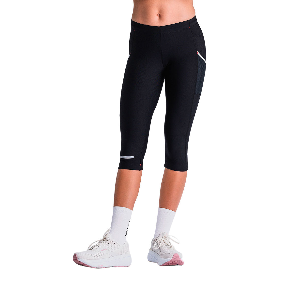 Unisex 3/4 tights i sort med hvide detaljer og grå paneler