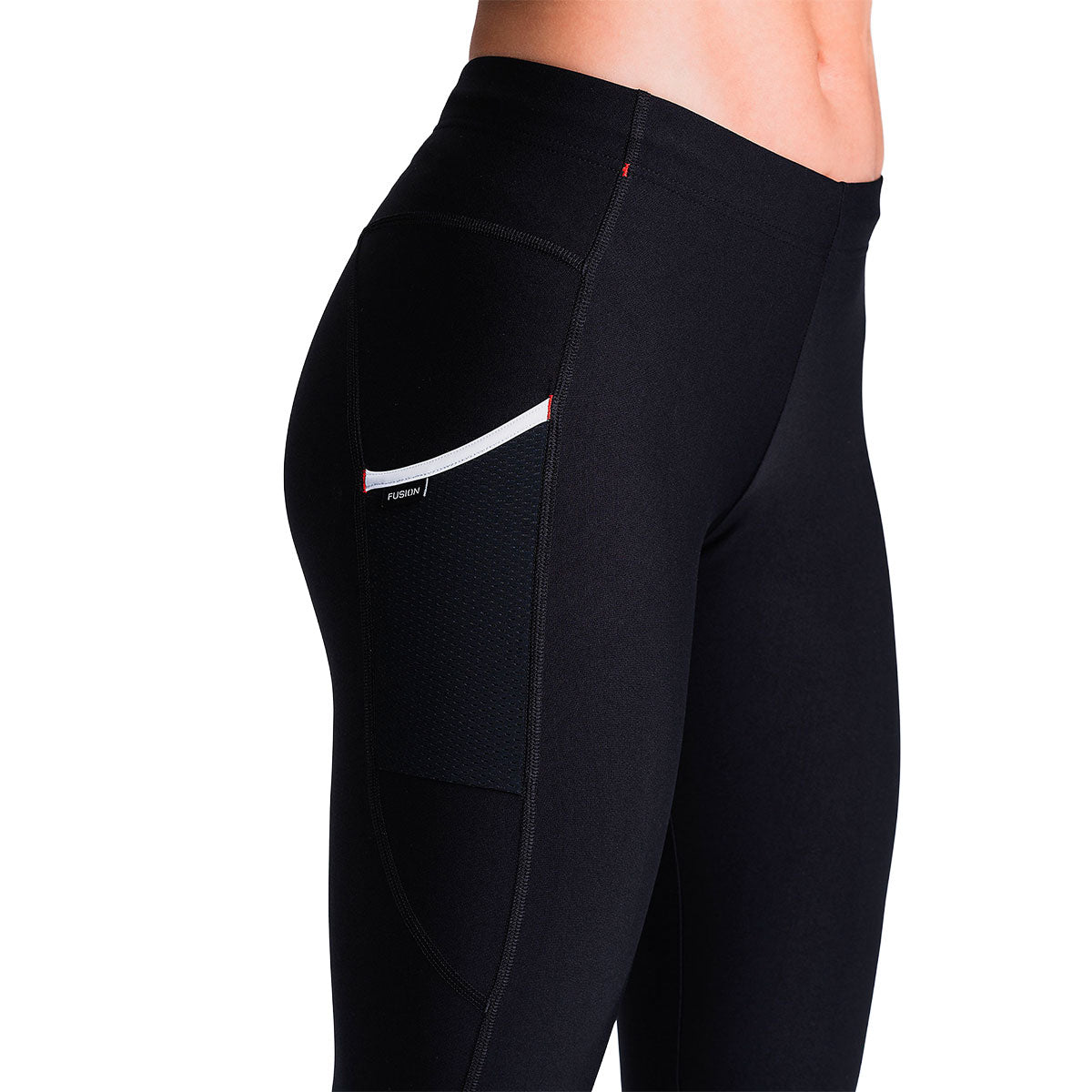 Sorte unisex 3/4 tights med elastisk talje og lynlåslomme