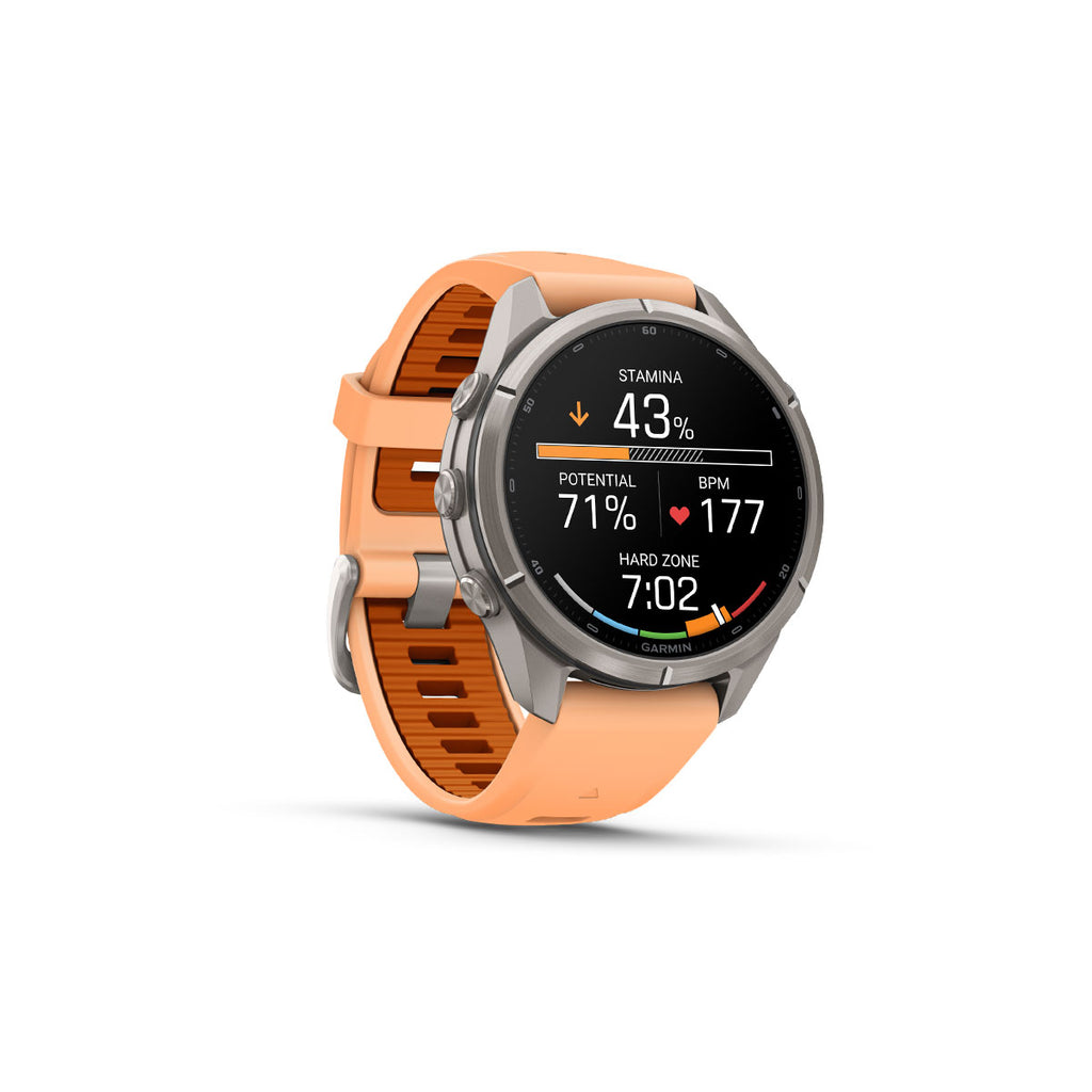 Garmin Fenix 9 Pro smartwatch med orange silikonerem og skærm