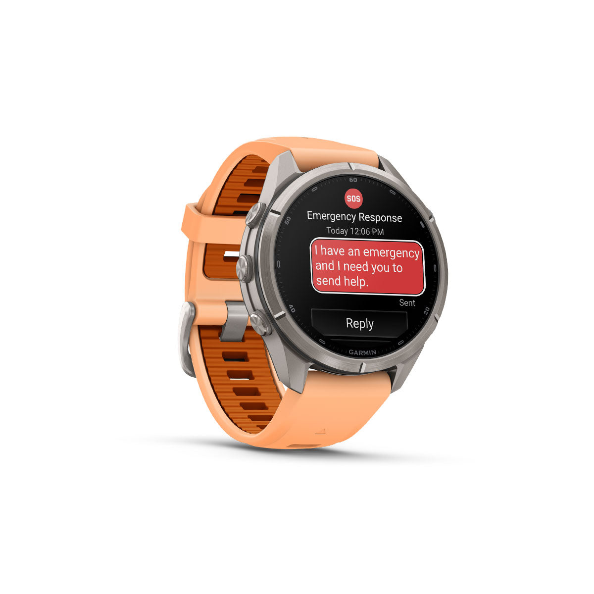 Garmin Fenix 9 Pro inReach 43 mm smartwatch med orange rem og SOS-skærm