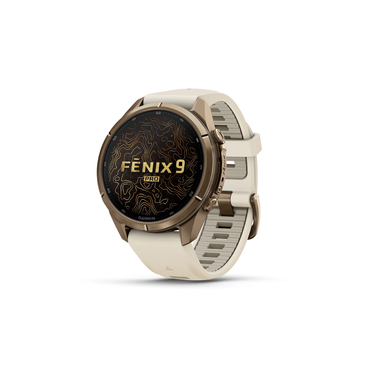 Garmin Fenix 9 Pro smartwatch med hvid silikonrem og 43 mm titaniumkasse