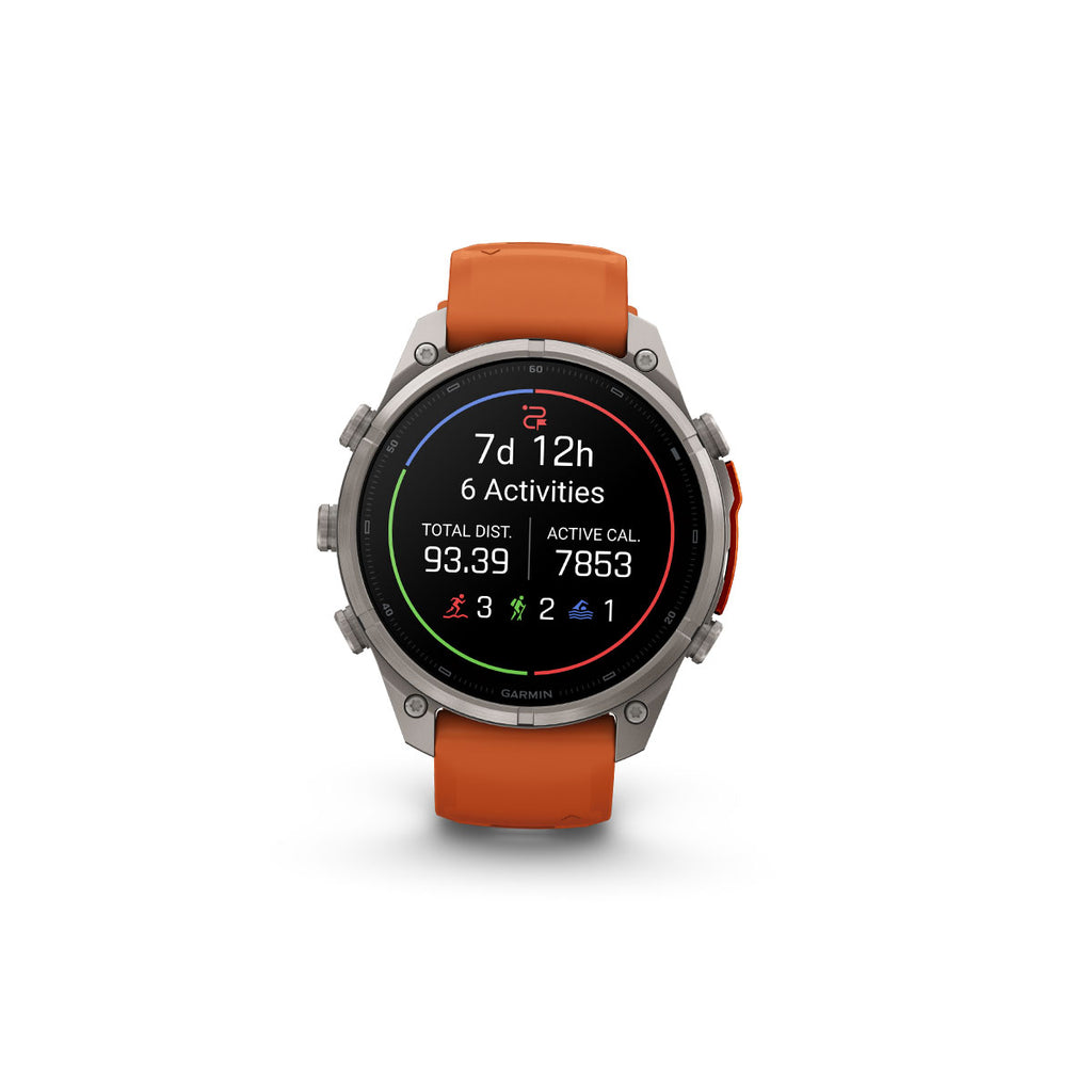 Garmin Fenix 9 Pro inReach smartwatch med orange urrem og display