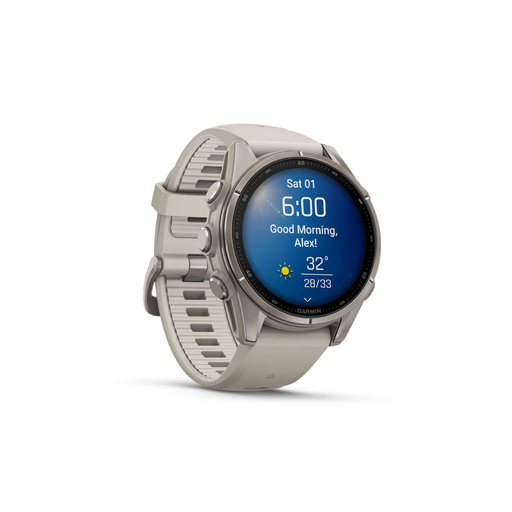 Garmin Fenix 9 smartwatch med 43 mm titanium rem og urskærm