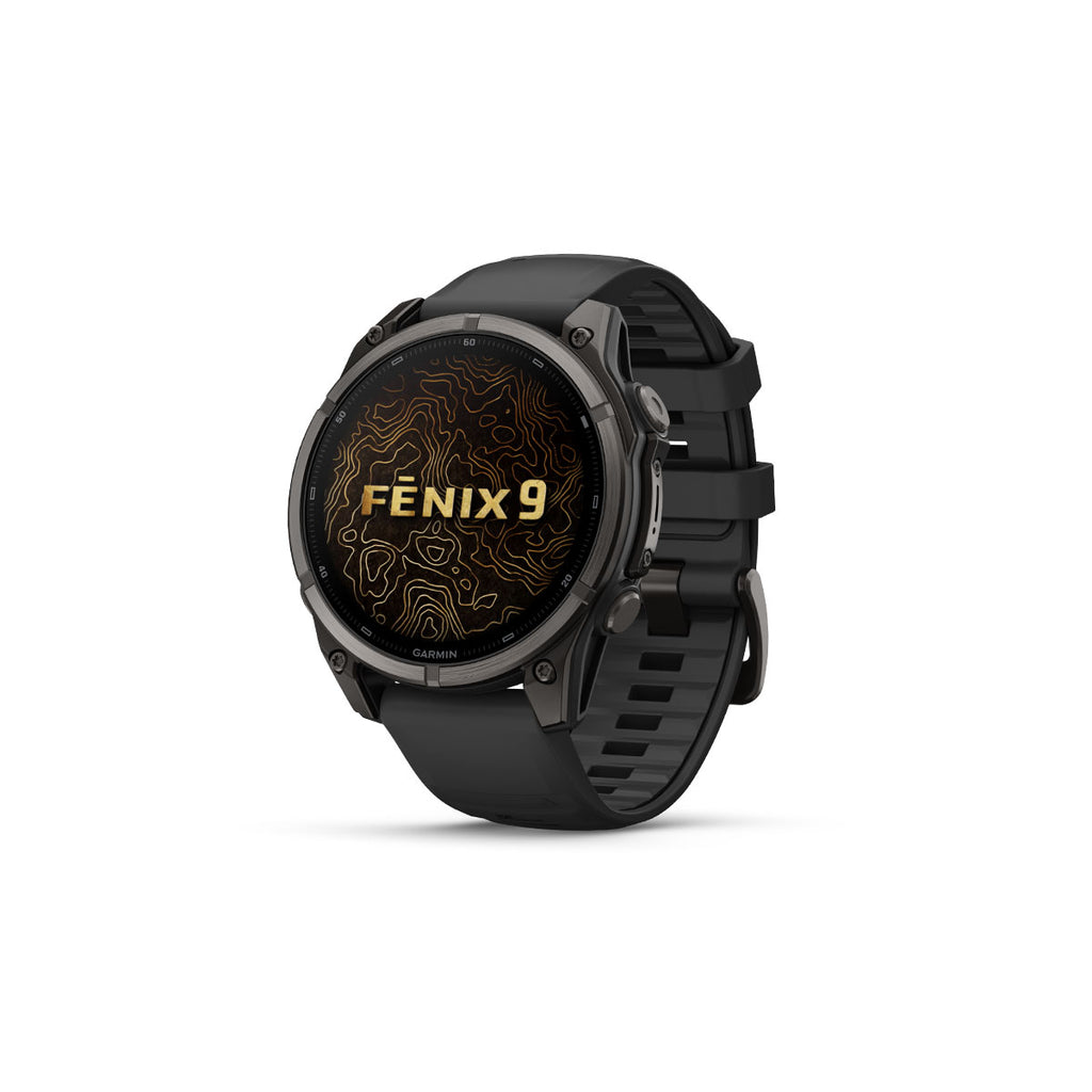 Garmin Fenix 9 smartur med 47 mm DLC-kabinet og silikonerem
