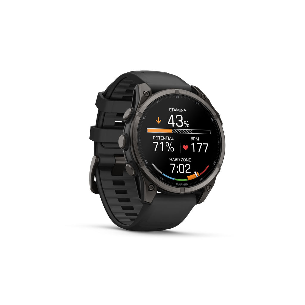 Garmin Fenix 9 smartwatch 47 mm med sort silikonerem og urdisplay