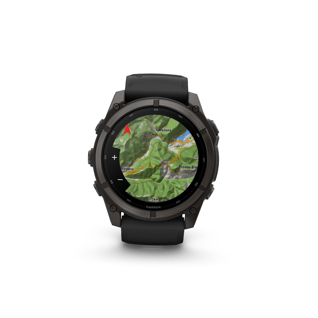 Garmin Fenix 9 smartur med 51 mm DLC urkasse og kortvisning