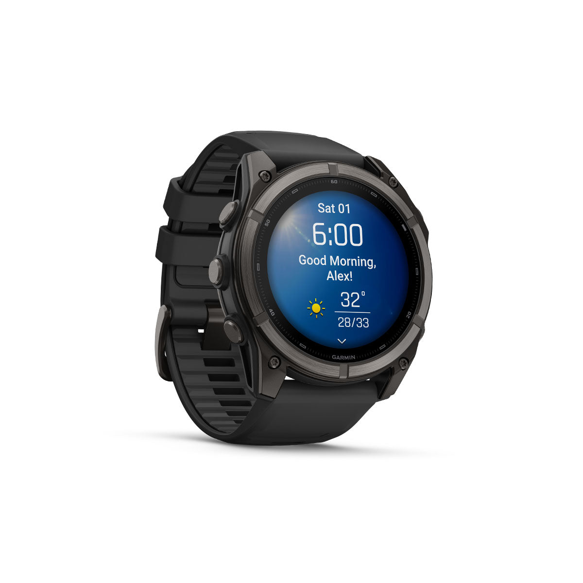 Garmin Fenix 9 51 mm smartwatch med sort silikonerem og blå urskærm