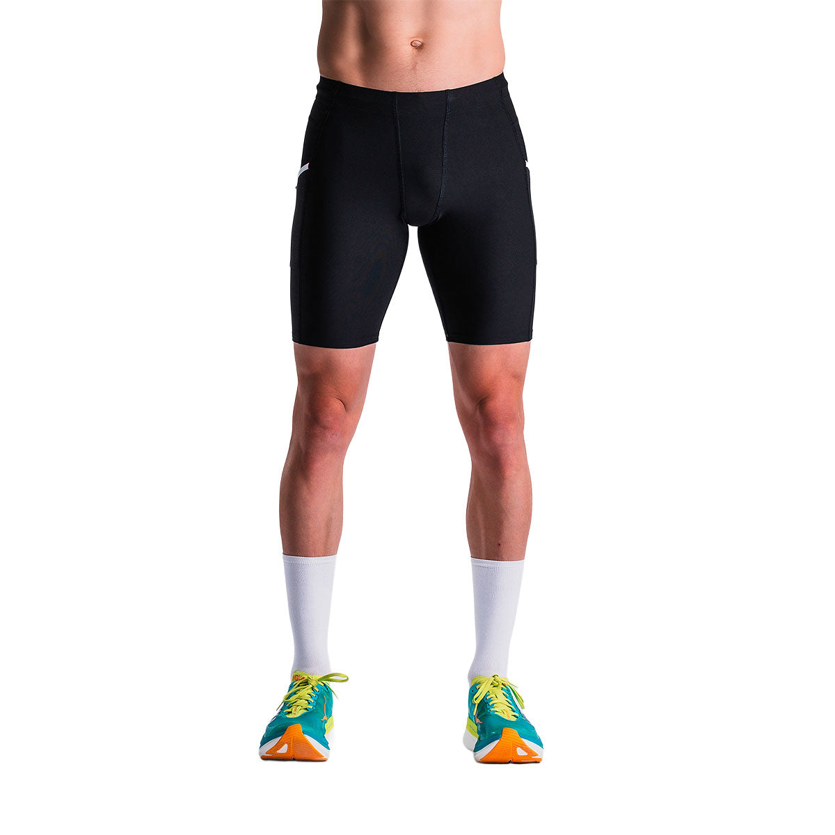 Sorte korte tights til unisex med kompressionspasform