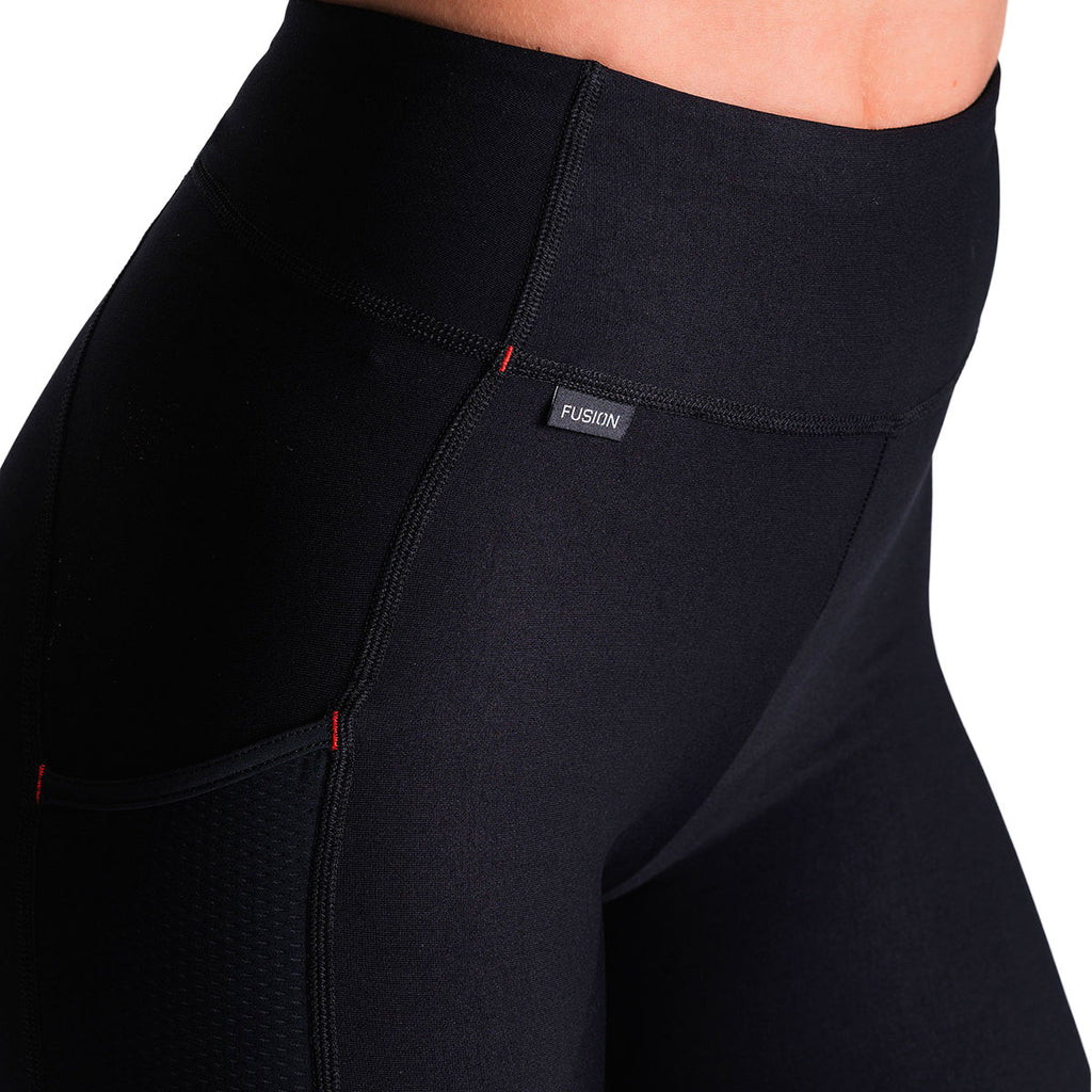 FUSION hot lange tights til dame i sort med lynlåsdetalje