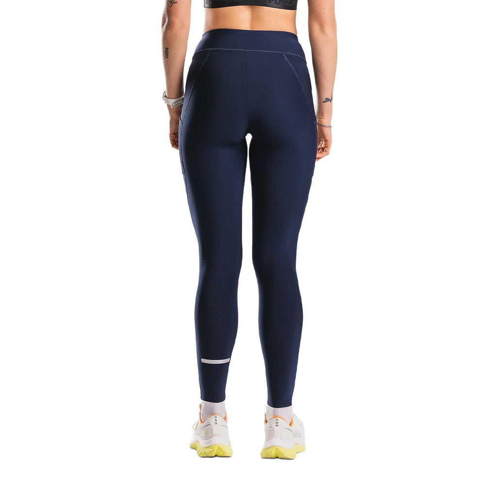 Mørkeblå lange tights til dame med FUSION-logo i taljen