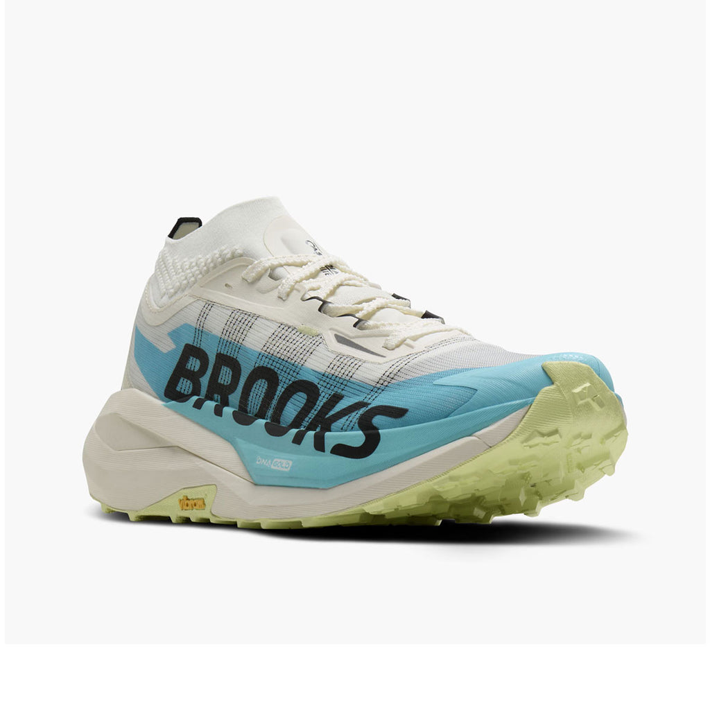 Brooks Cascadia Elite herre trailsko i hvid og blå med gummiydersål