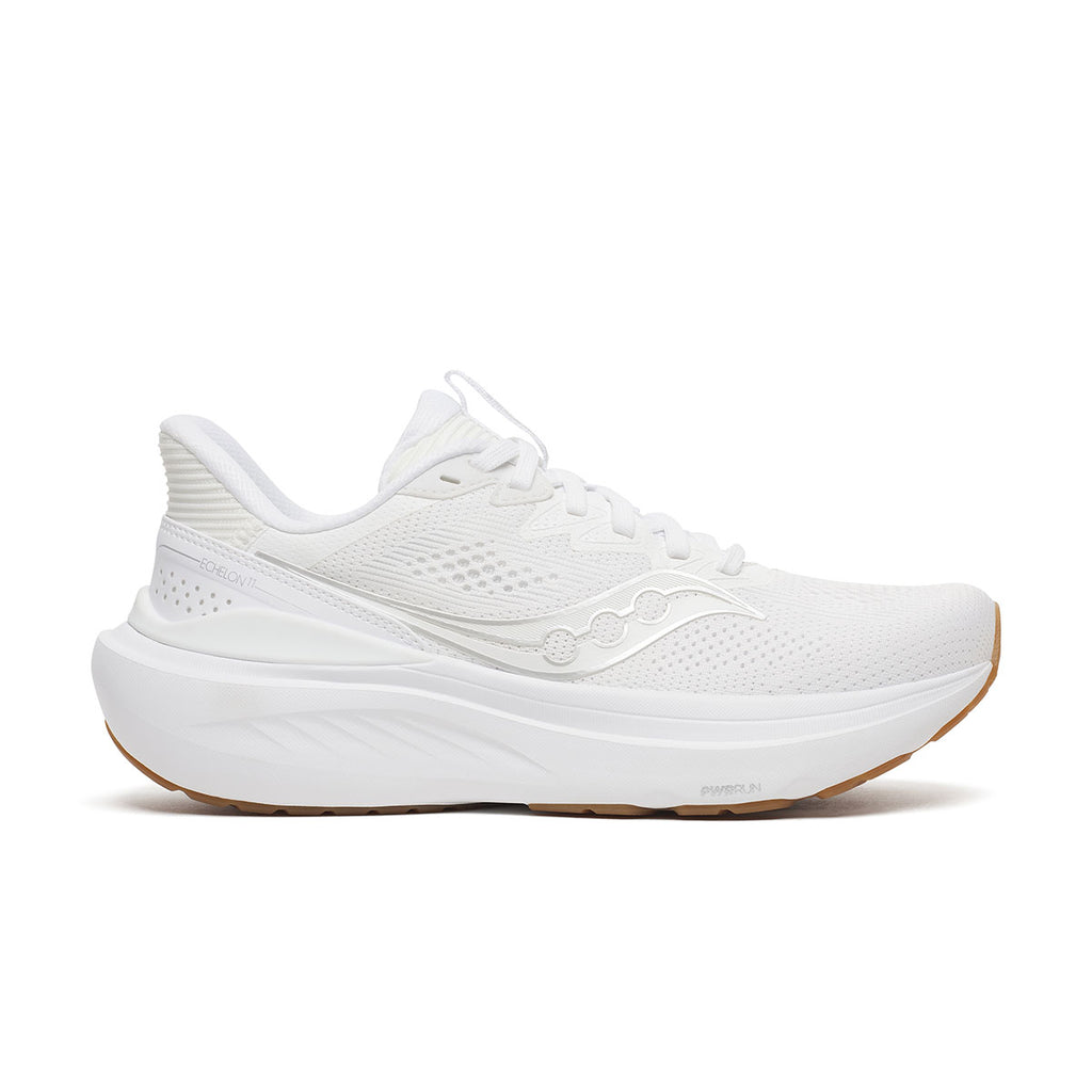 Hvid Saucony Echelon 11 wide dame løbesko med snørebånd og sål