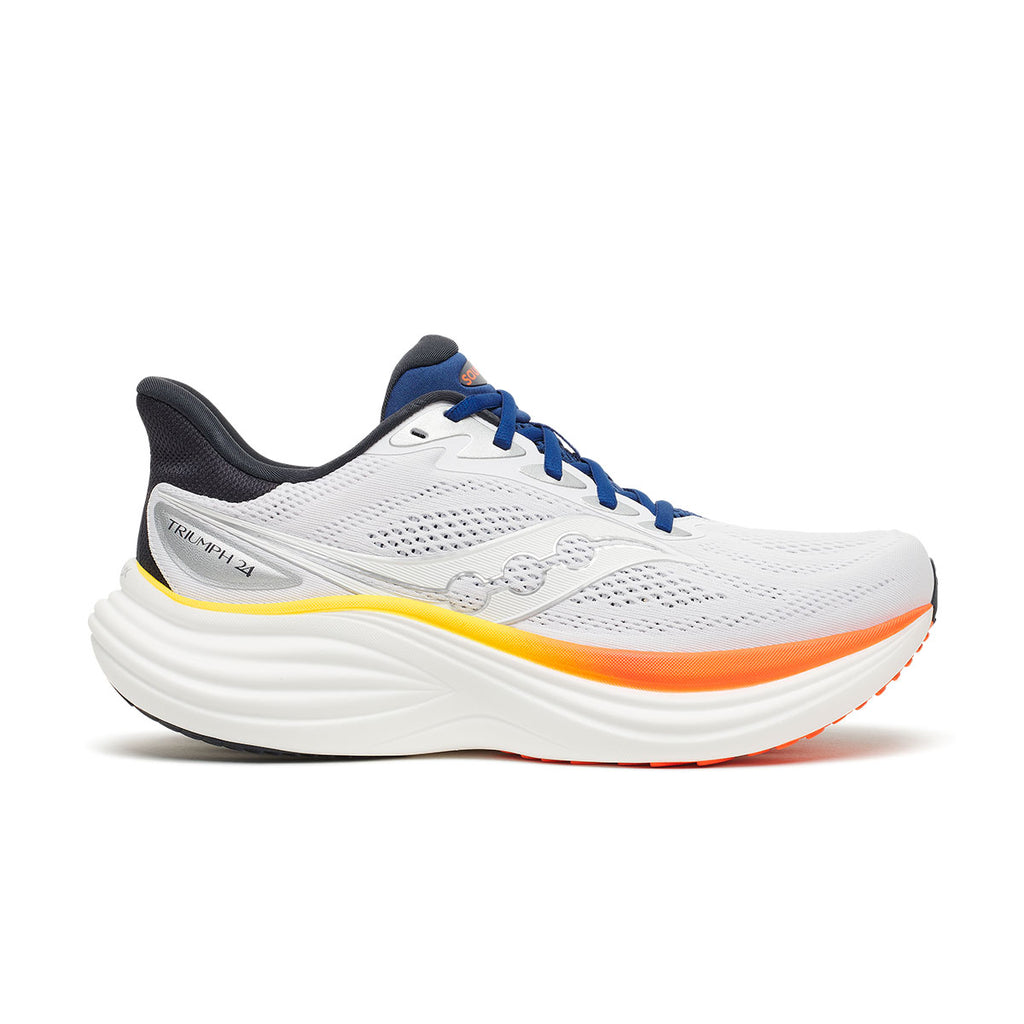 Saucony Triumph 24 herre løbesko i hvid og blå med orange sål