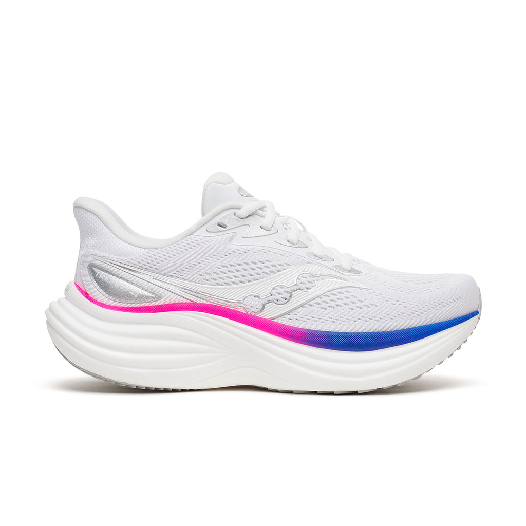 Saucony Triumph 24 dame løbesko i hvid med lyserød og blå sål