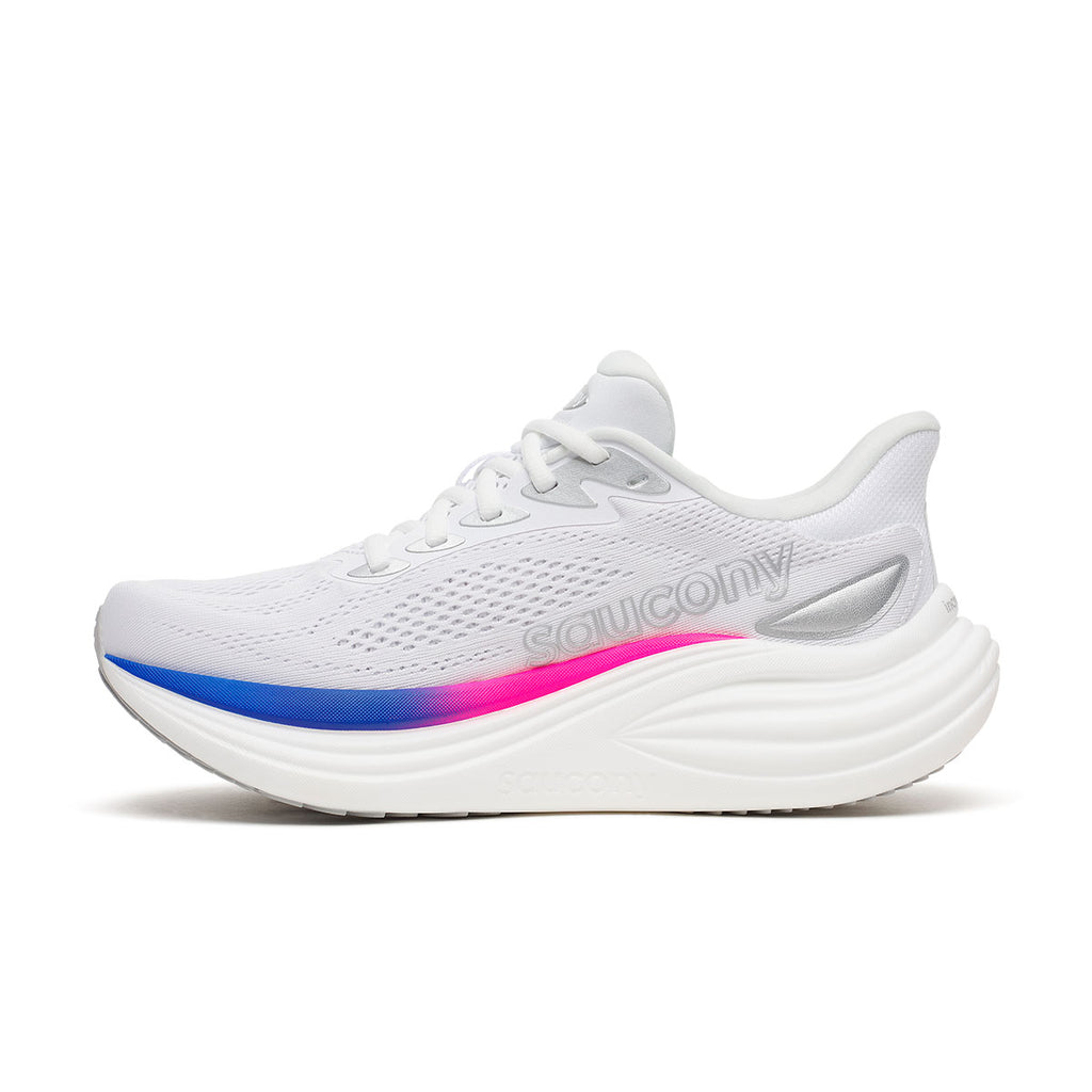 Saucony Triumph 24 Dame løbesko i hvid med pink og blå stribe
