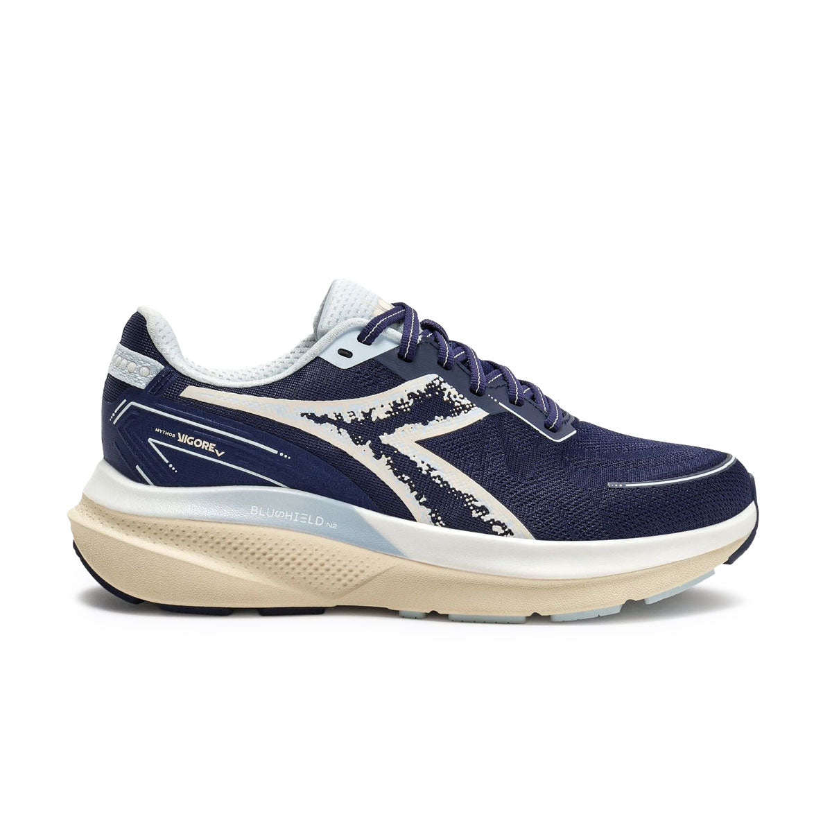 Diadora Mythos Blushield Vigore V Dame løbesko i navy og beige