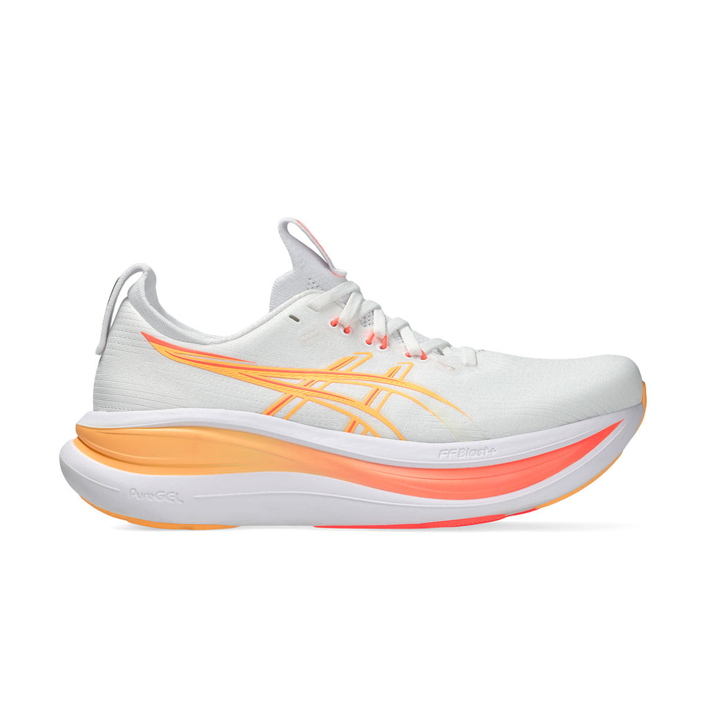 ASICS Gel-Nimbus 28 dame løbesko i hvid med orange detaljer