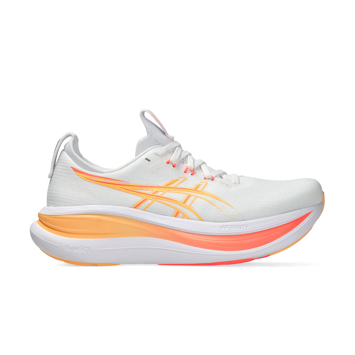 ASICS Gel-Nimbus 28 dame løbesko i hvid med orange detaljer