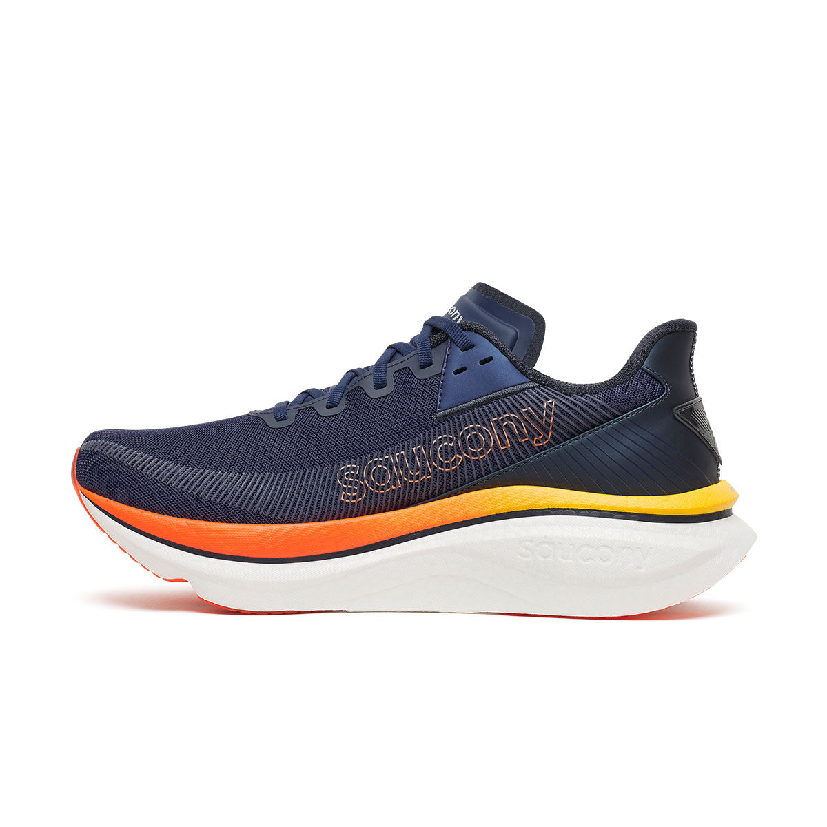 Saucony Endorphin Azura løbesko til herre med blå overdel og orange sål