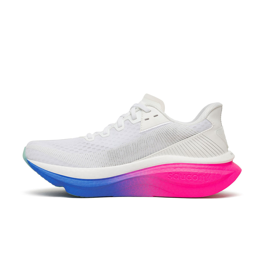 Saucony Endorphin Azura Dame løbesko i hvid med blå og pink sål