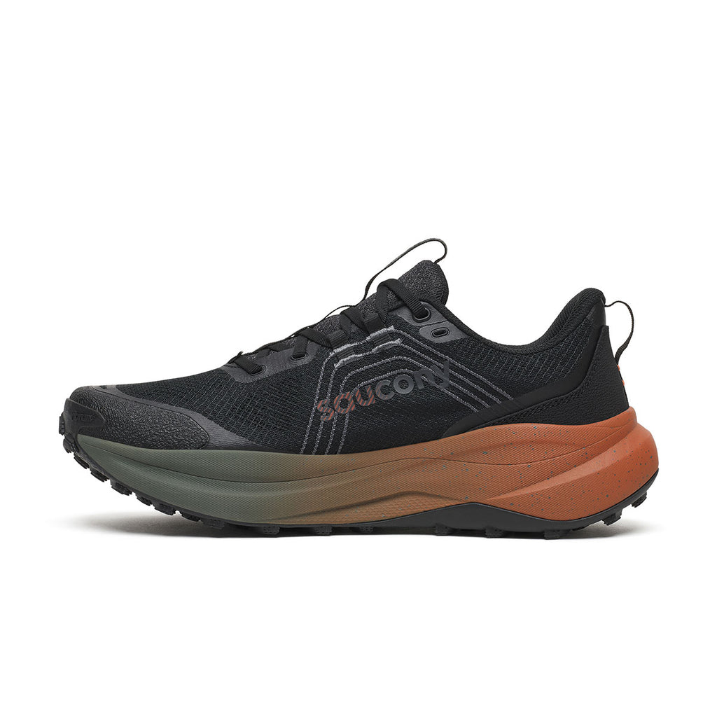 Saucony Xodus Ultra 4 herre trailsko i sort med orange sål