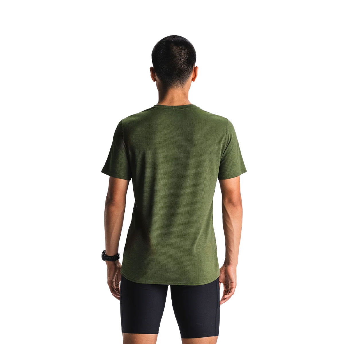 Grøn herre T-shirt med korte ærmer og rund hals, bagfra