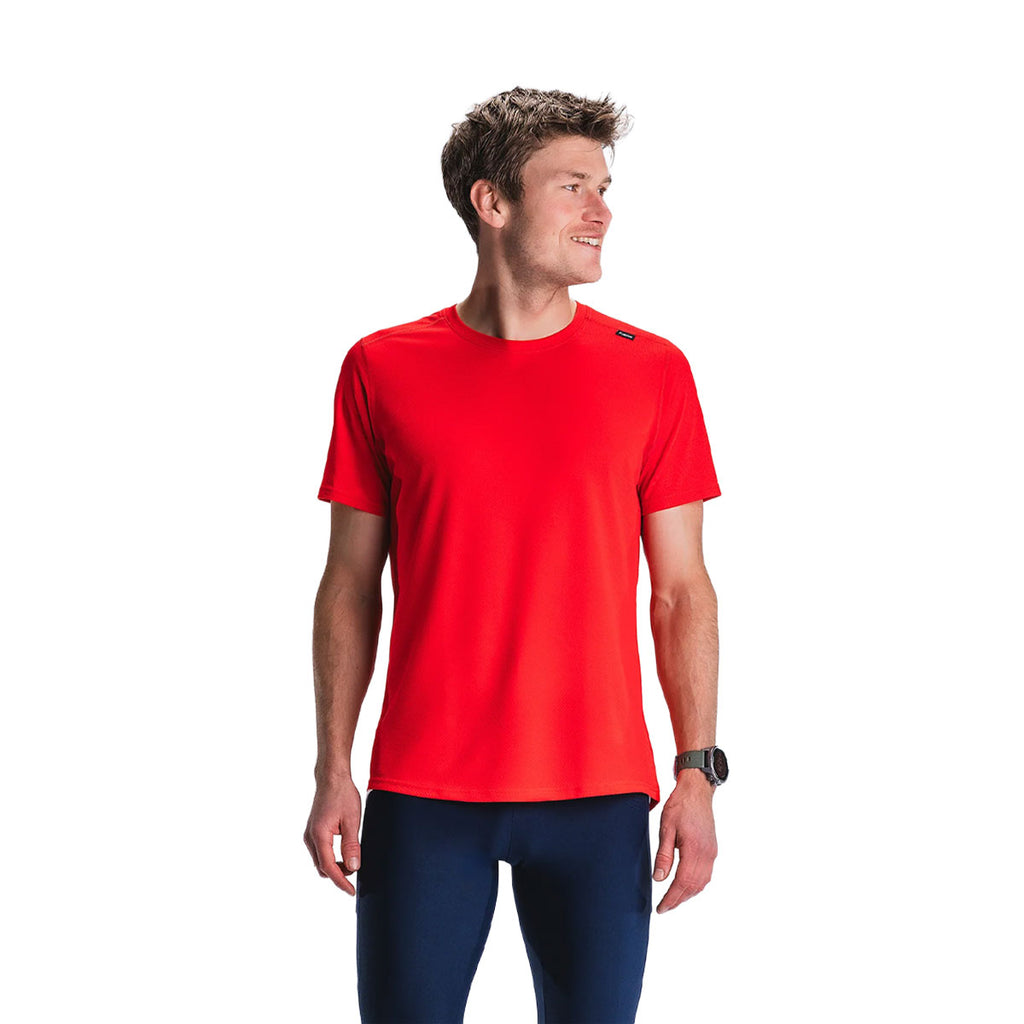 Rød herre T-shirt med korte ærmer og rund halsudskæring