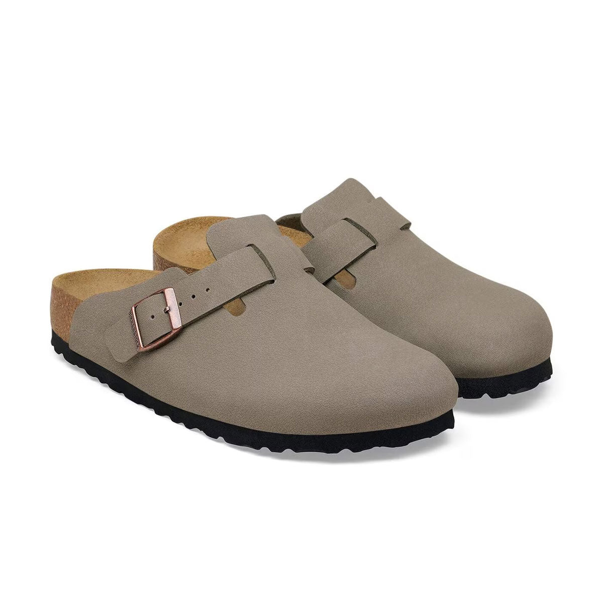 Birkenstock Boston smal sandaler i stenfarvet ruskind med spænde