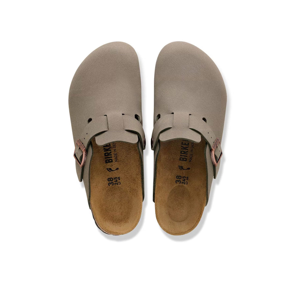 Birkenstock Boston sandaler i stenfarvet nubuk med spænder