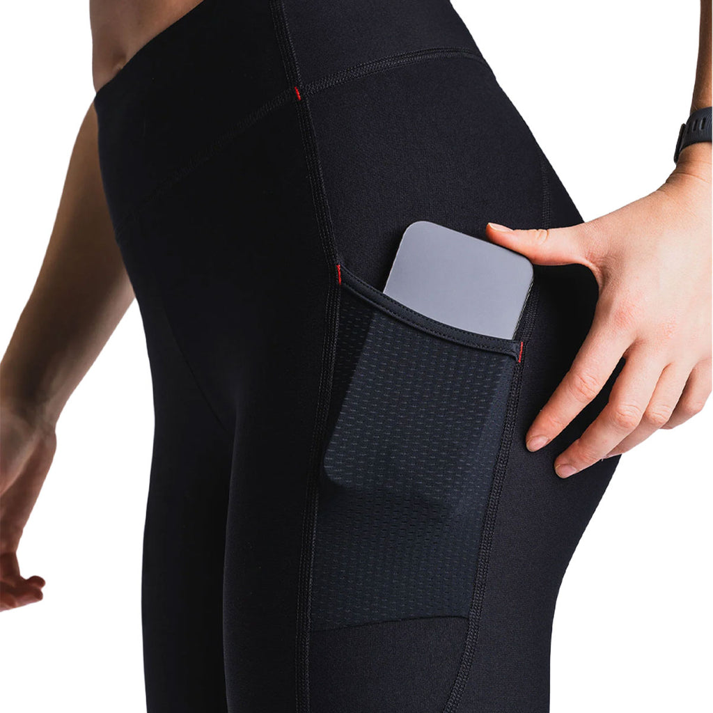 Sorte lang tights med lårlomme og rød detalje