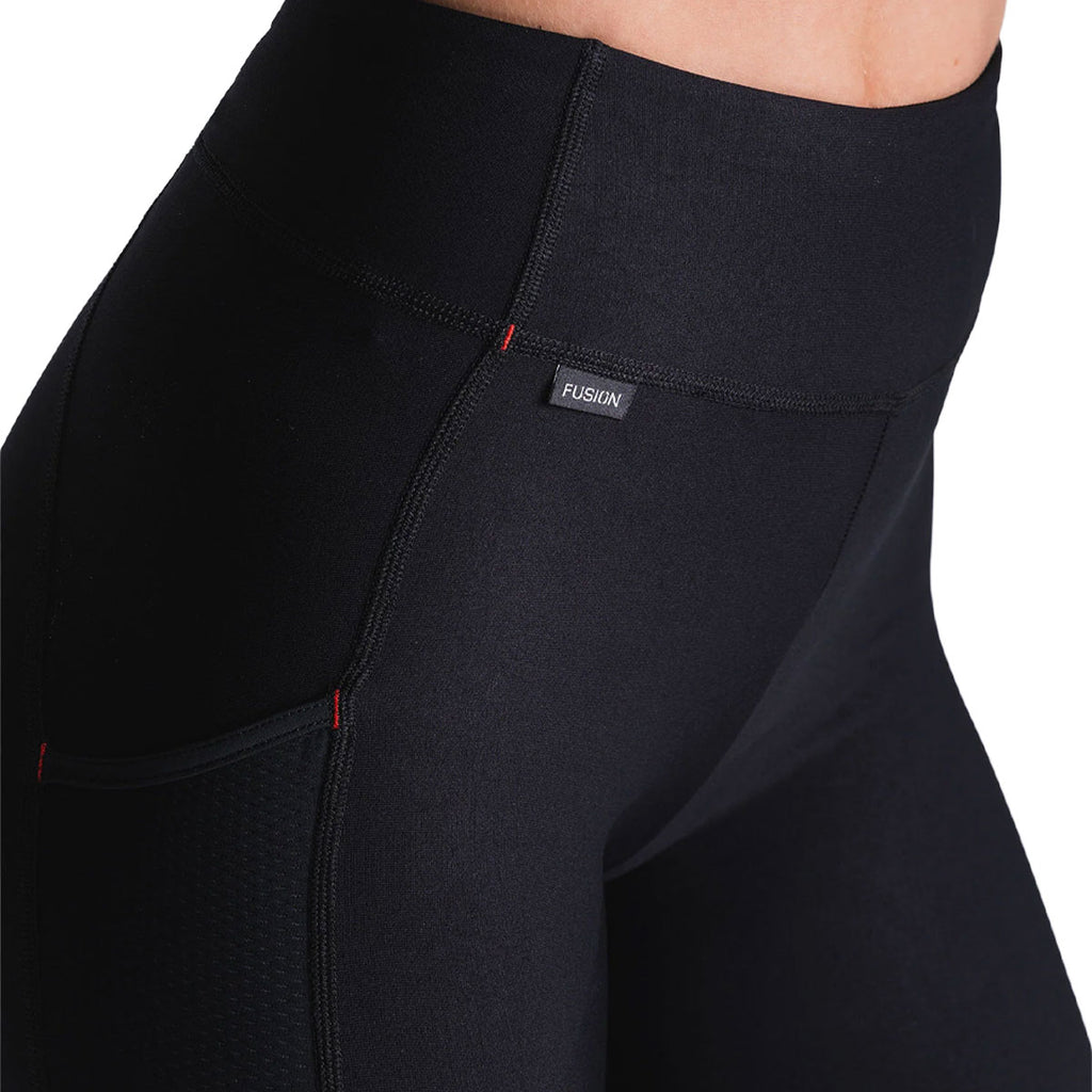 FUSION dame lang tights i sort med syninger og FUSION-logo