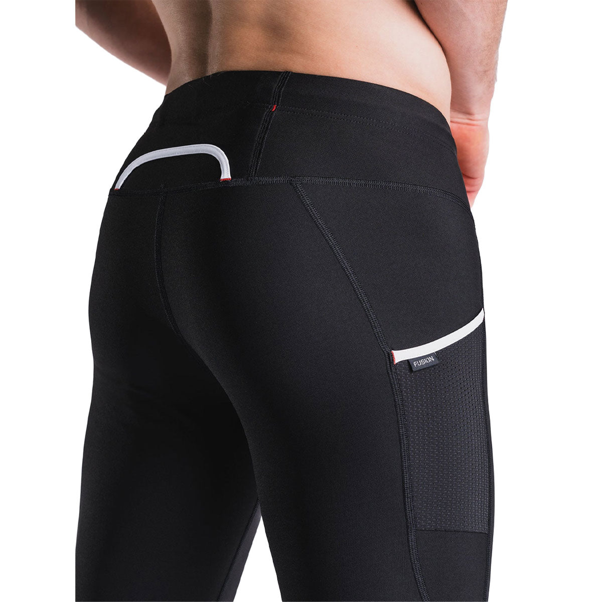 Sorte FUSION lange unisex tights med synlig sidelomme