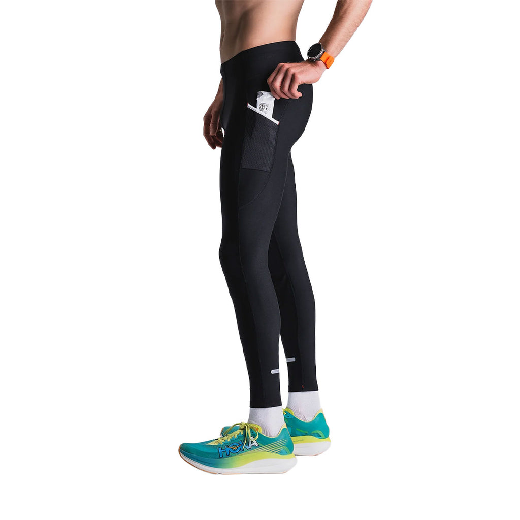Sorte lange tights med paneler og benlomme på siden, unisex