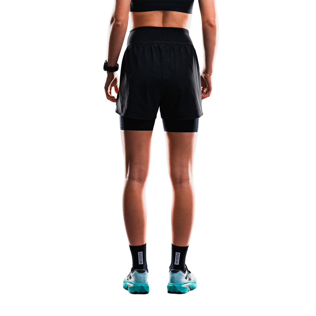 Sorte Fusion Tempo Pro dame løbeshorts med indershorts og elastik i taljen