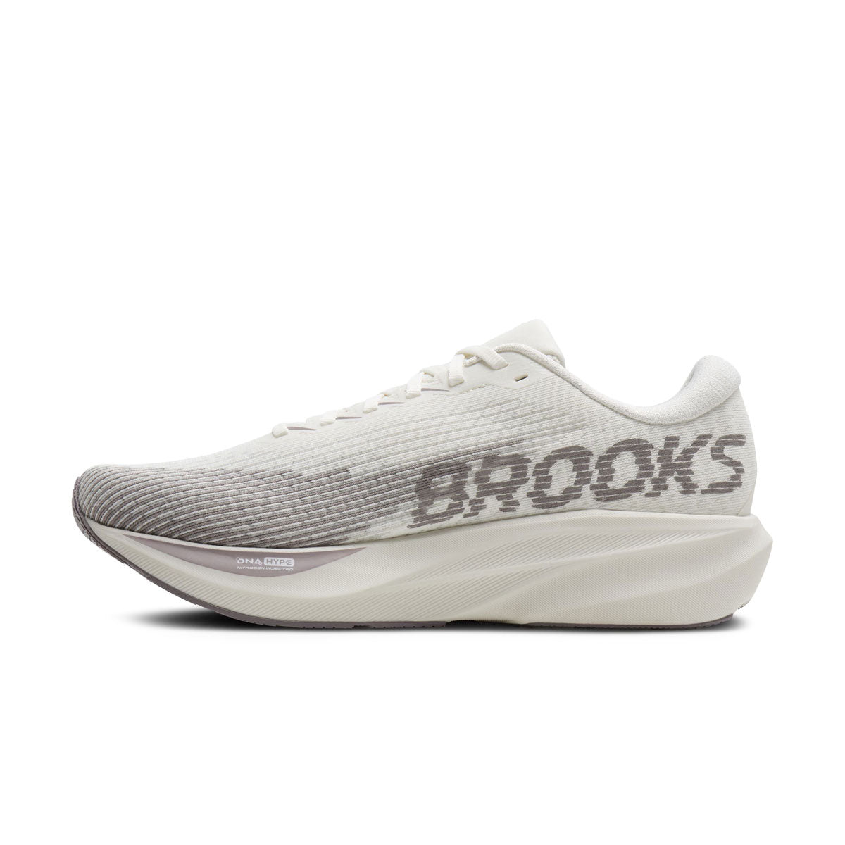 Brooks Ghost Amp herre løbesko med hvid grå tekstilmønster og snørebånd