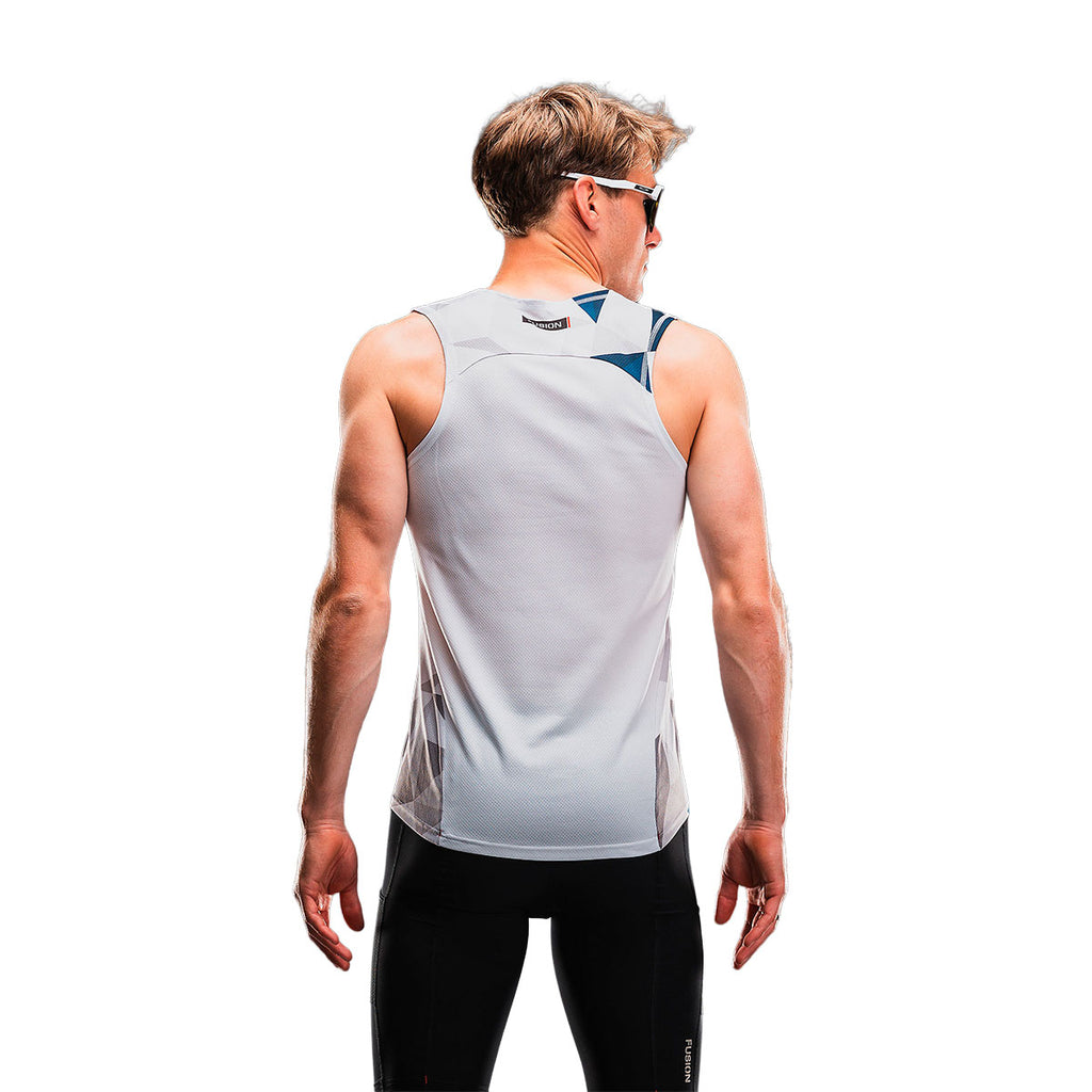 Fusion Tempo! PRO herre singlet med ærmeløs løbedesign og blå detaljer