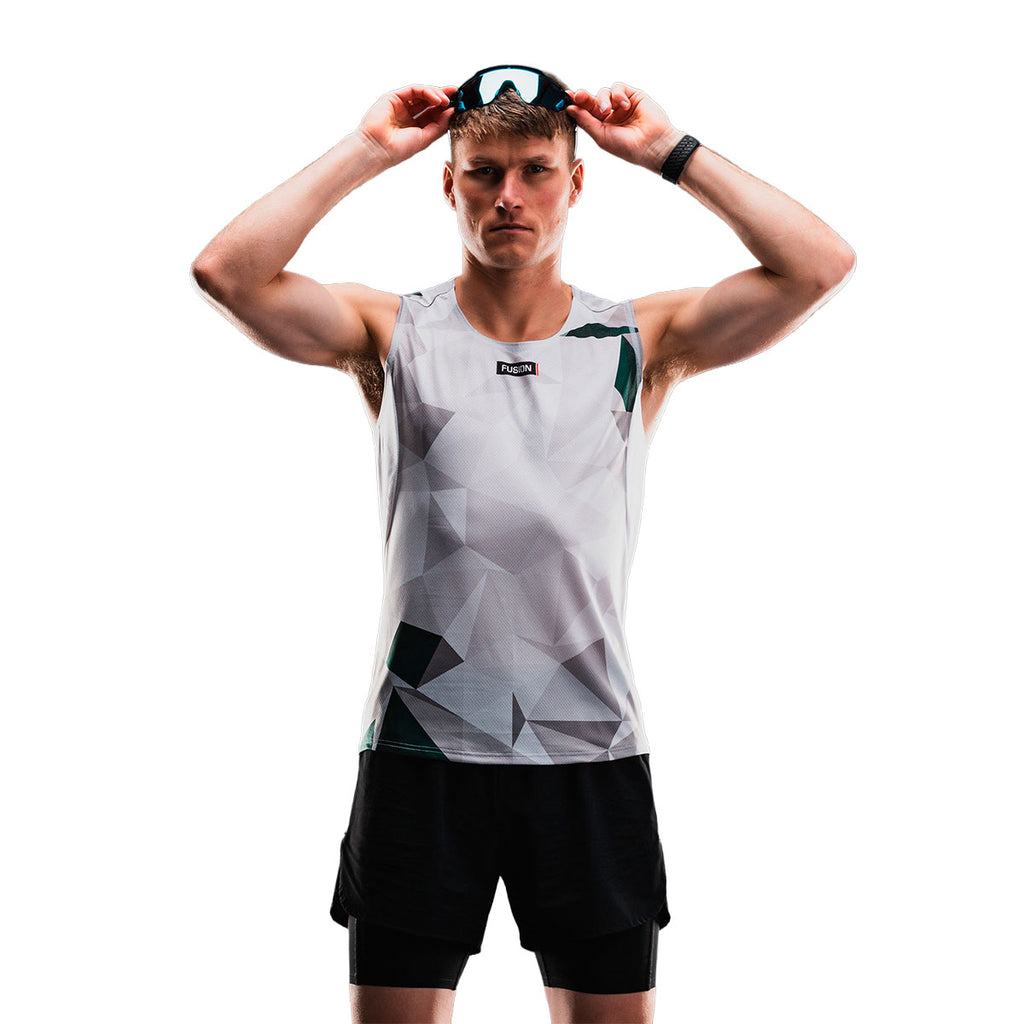 Fusion Tempo! PRO herre singlet med geometric mønster og grønne detaljer