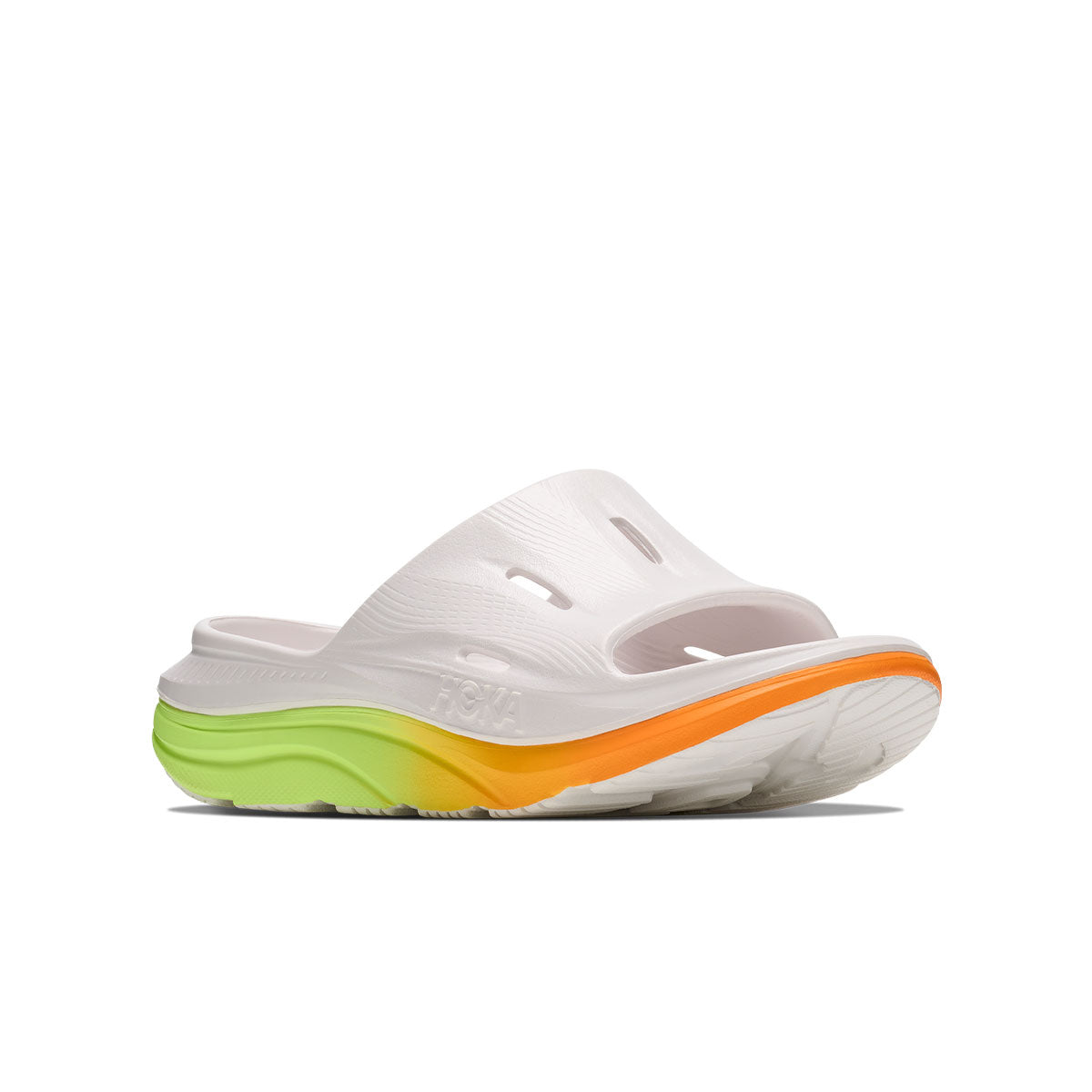 Hoka Ora Recovery Slide 3 unisex sandal med hvid øvre og farvet sål