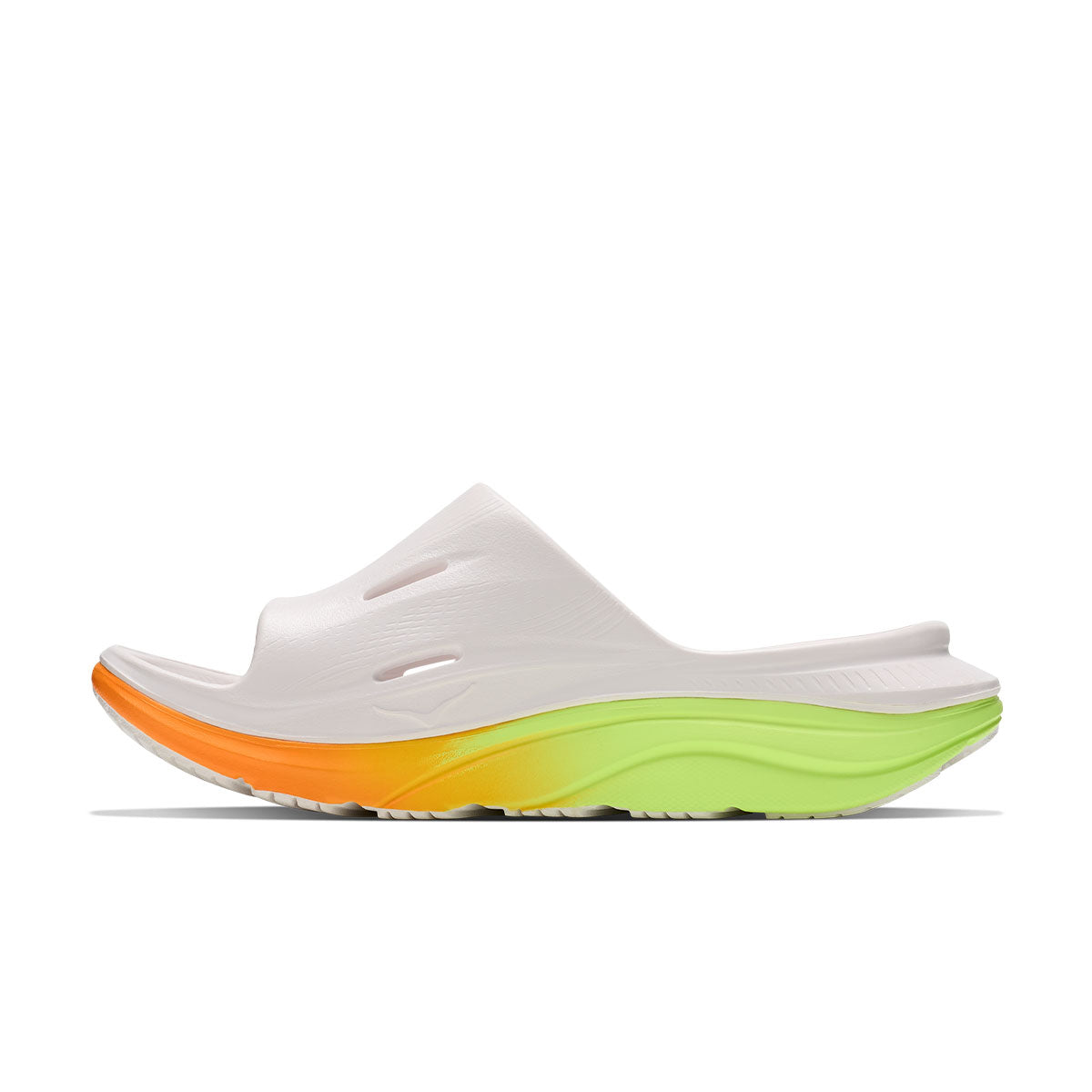 Hoka Ora Recovery Slide 3 unisex sandal i hvid og grøn bund