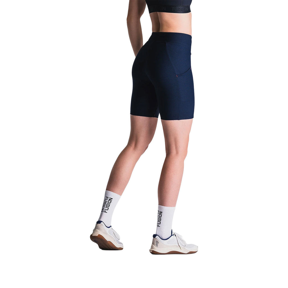 Fusion korte gymtights til dame i navy farve, knælængde