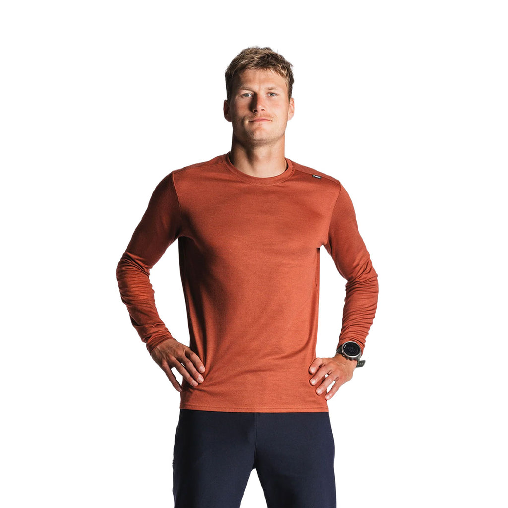 FUSION langærmet merino trøje til mænd i rustorange farve