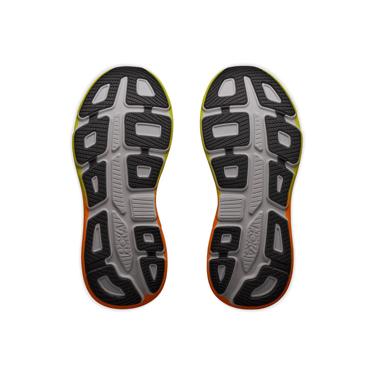 Hoka Bondi 9 herre løbesko sål med mønster og orange kant