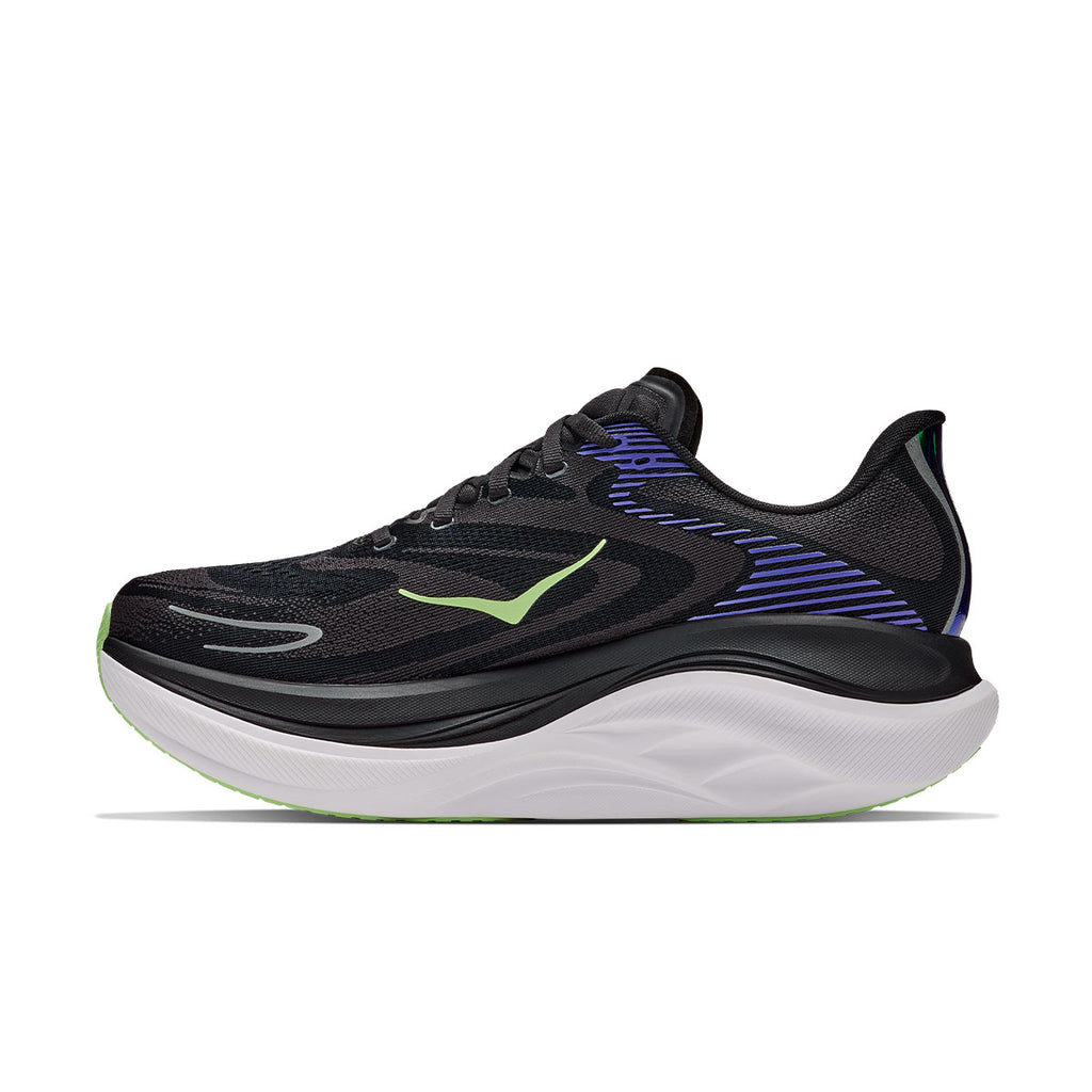 Hoka Skyward X 2 løbesko til mænd med sort overdel og grønne detaljer