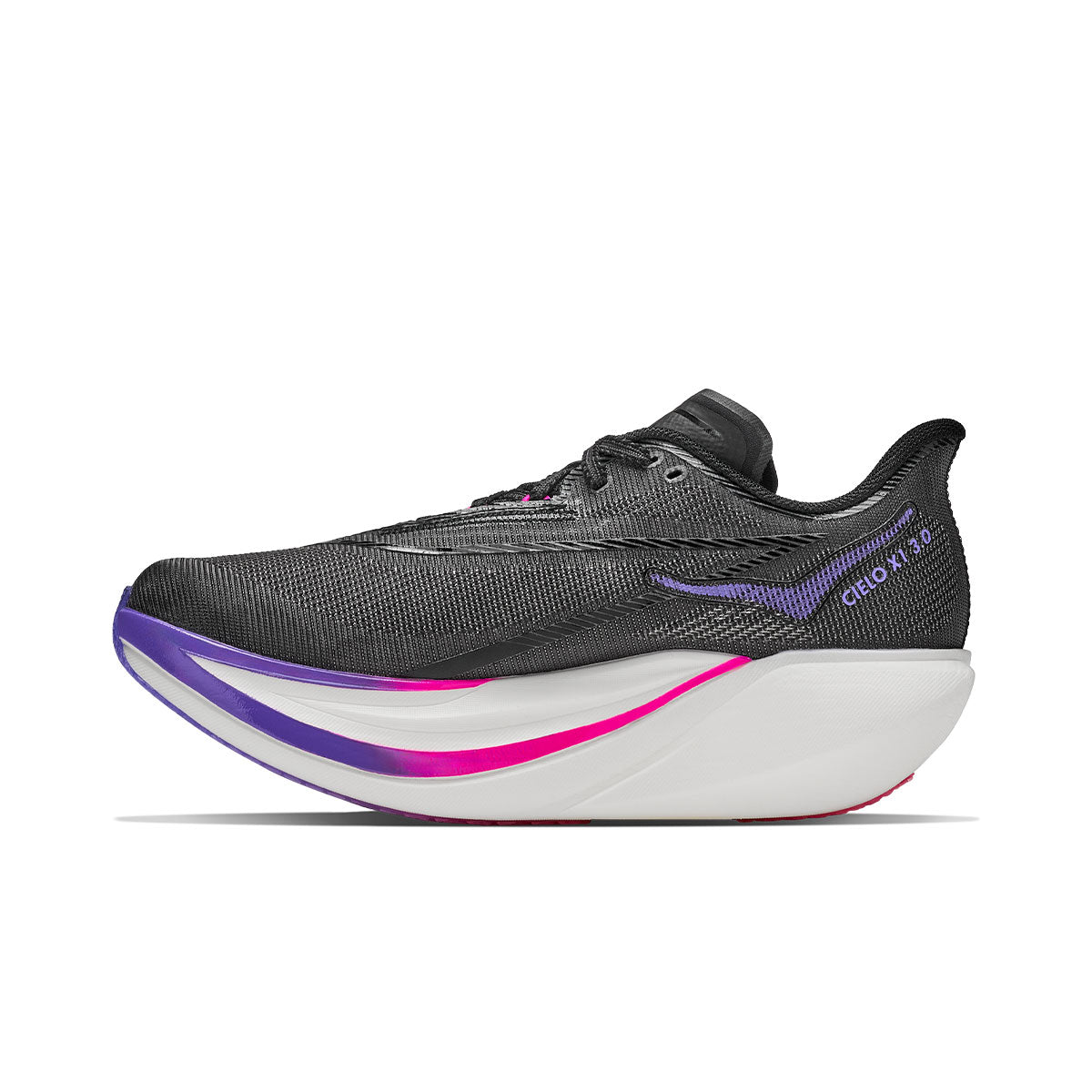 Hoka Cielo X1 3.0 løbesko i sort med lilla detaljer og hvid sål